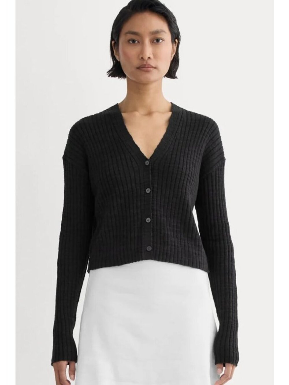 Everlane The Ribbed Cardigan in Cotton Linen Women's Size Medium in Black NWT!